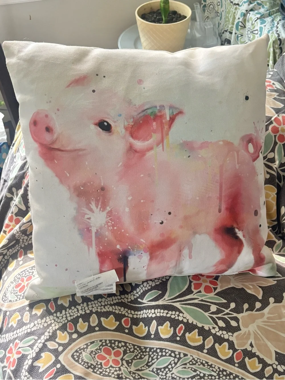Pig Throw Pillow + NWT Lavender Knot Pillow Cottagecore Farmhouse Decor